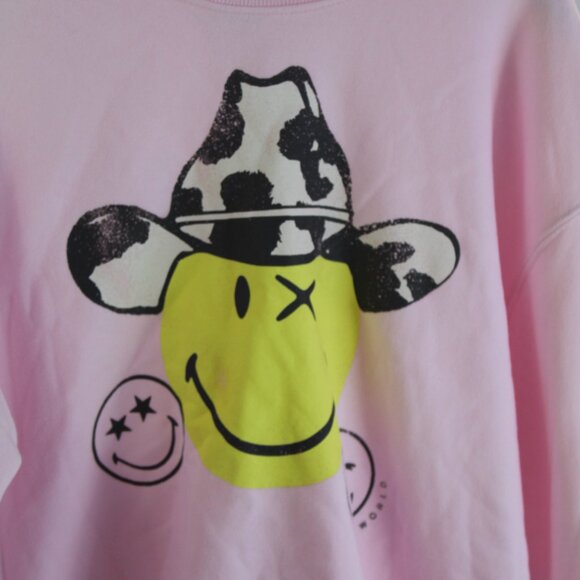 Women's Pink Smiley World Pullover with Happy Face Design Size XS - Picture 2 of 10